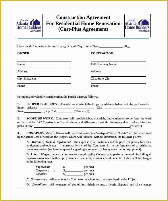 Free Renovation Contract Template Of Renovation Contract Template 9 Download Documents In Pdf