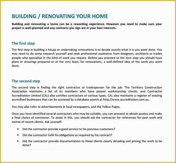 Free Renovation Contract Template Of Renovation Contract Template 9 Download Documents In Pdf