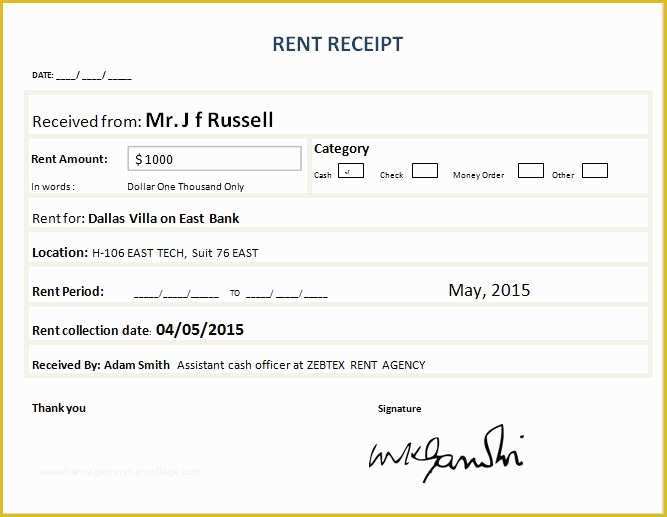 Free Rent Receipt Template Excel Of formal Rent Receipt Template