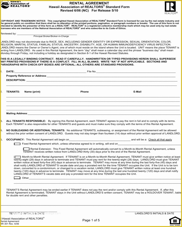 Free Rental Agreement Template Hawaii Of Download Hawaii Residential Lease Agreement form for Free