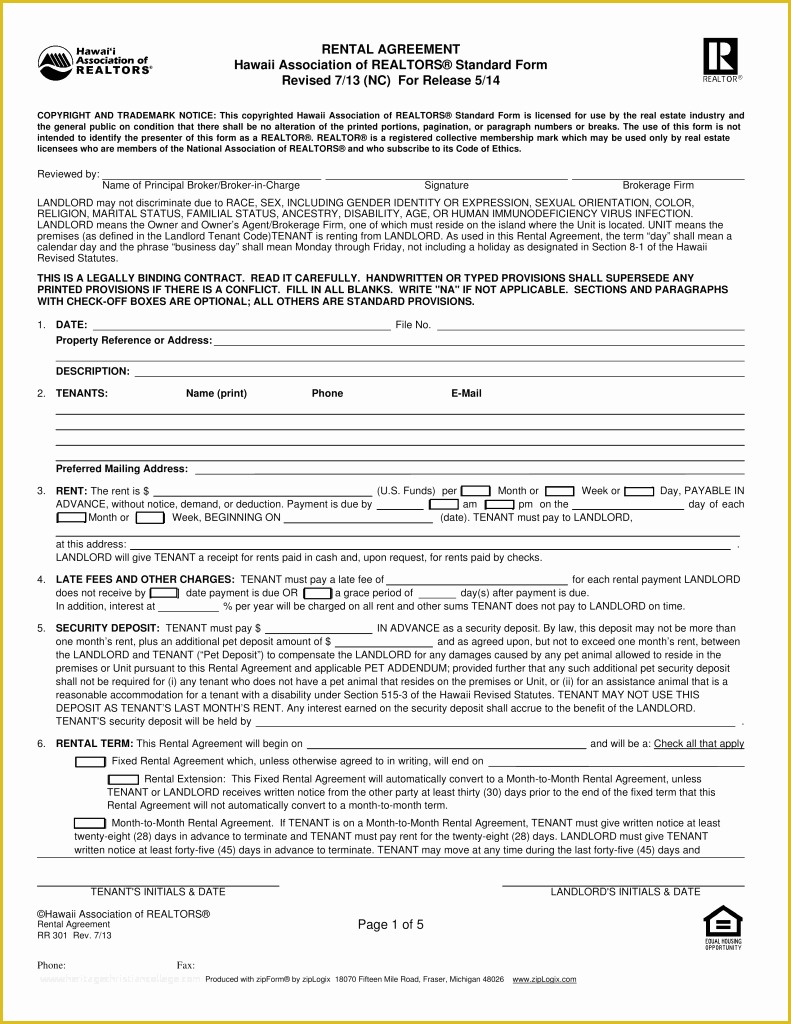 Free Rental Agreement Template Hawaii Of Free Hawaii association Of Realtors Residential Lease