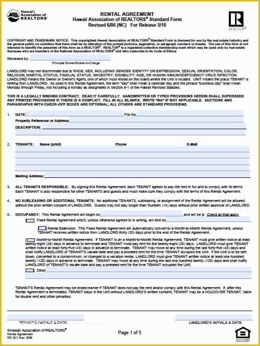 Free Rental Agreement Template Hawaii Of Free Hawaii Residential Lease Agreement – Pdf Template