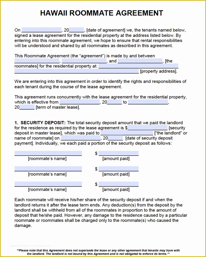 Free Rental Agreement Template Hawaii Of Free Hawaii Roommate Agreement Template – Pdf – Word