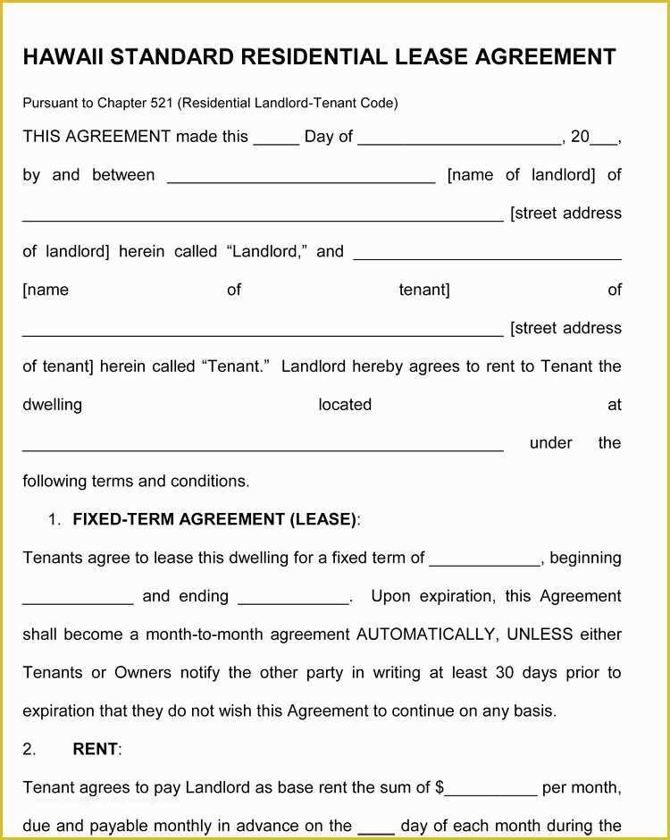 Free Rental Agreement Template Hawaii Of Rental Agreements