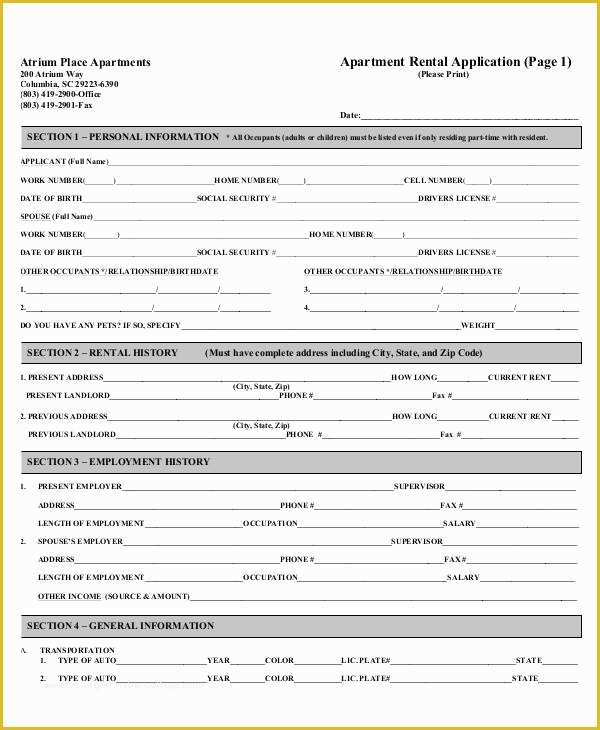 Free Rental Application form Template Of 17 Printable Rental Application Templates