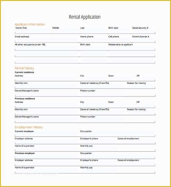 Free Rental Application form Template Of Rental Application – 18 Free Word Pdf Documents Download