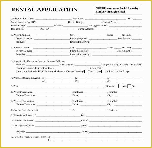 Free Rental Application form Template Of Rental Application Template – 12 Free Word Pdf Documents