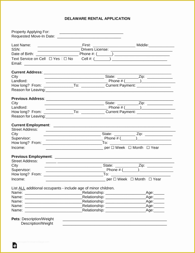 Free Rental Application Template Of Free Delaware Rental Application Template Pdf