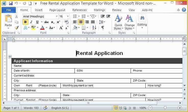 Free Rental Application Template Of Free Rental Application Template for Word