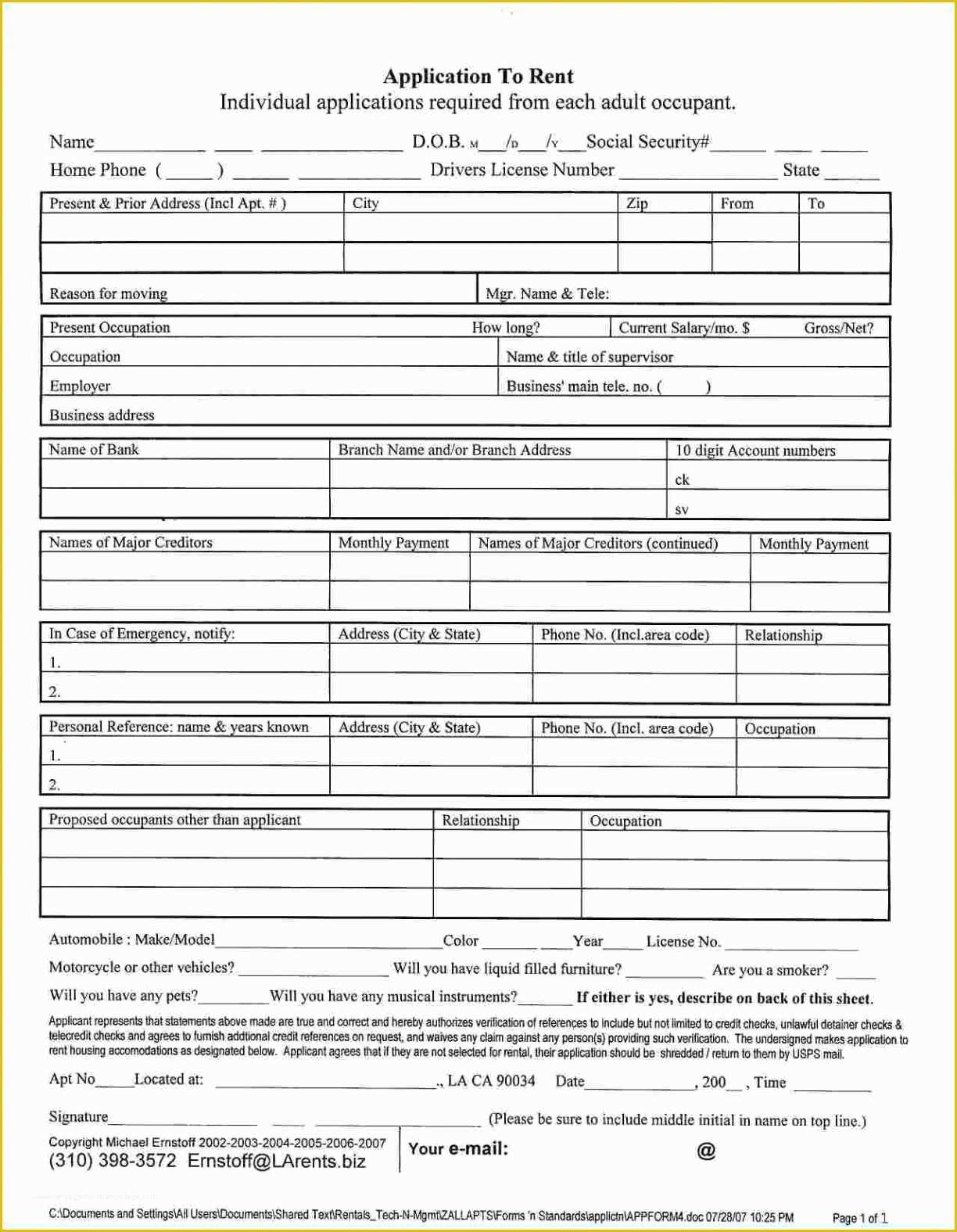 Free Rental Application Template Of Fresh Free Printable Rental Application