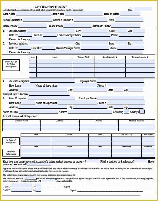 Free Rental Application Template Of Printable Sample Free Rental Application form form