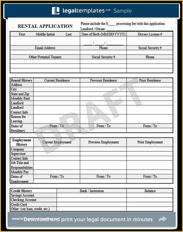 Free Rental Application Template Of Rental Application form