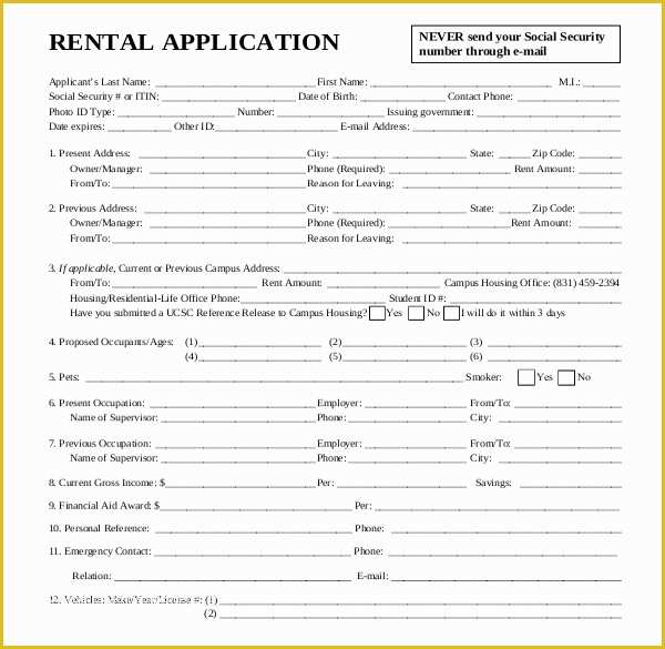 Free Rental Application Template Of Rental Application Template – 12 Free Word Pdf Documents