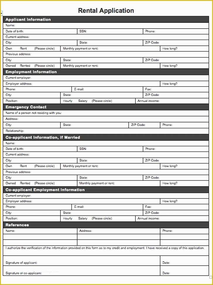 Free Rental Application Template Of Rental Application Template