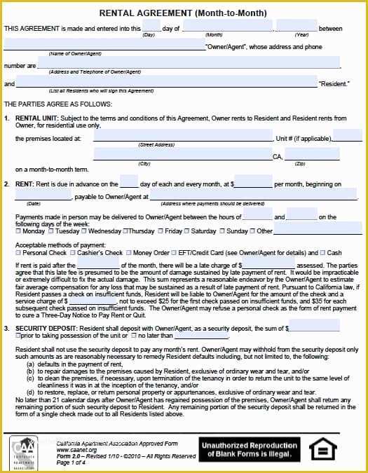 Free Rental Contract Template California Of Free California Monthly Rental Agreement – Pdf Template