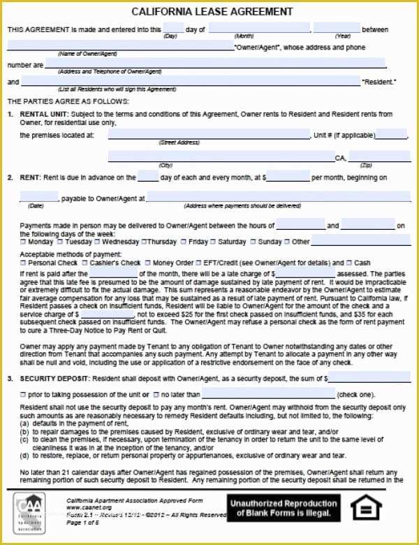 Free Rental Contract Template California Of Free California Residential Lease Agreement Pdf