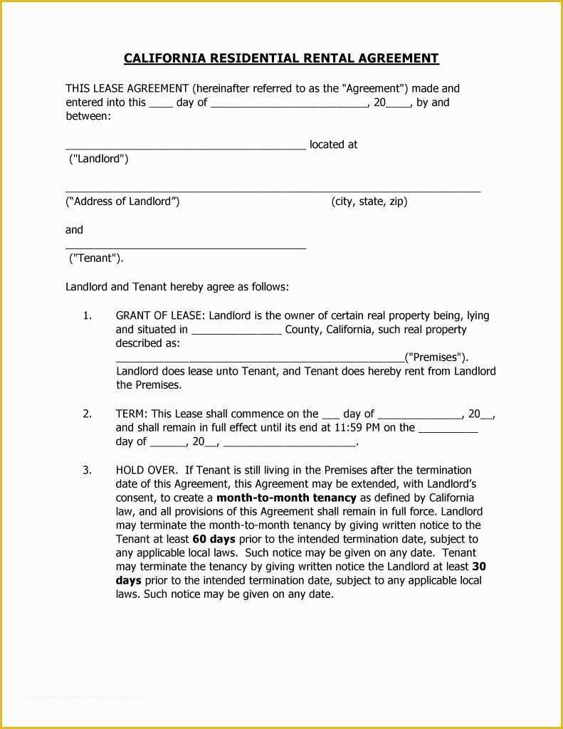 Free Rental Contract Template California Of Free California Residential Rental Agreement Pdf