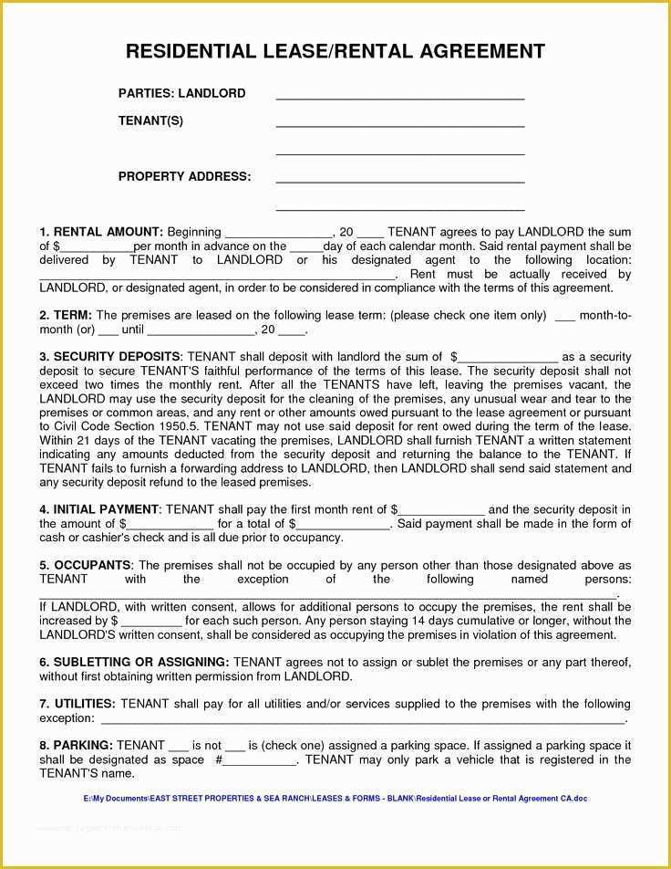 Free Rental Contract Template California Of Residential Lease Agreement Template
