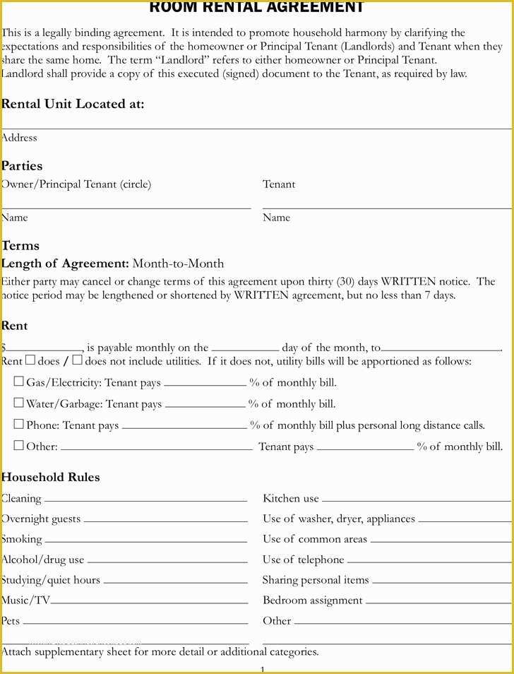 Free Rental Contract Template California Of Room Rental Agreement California