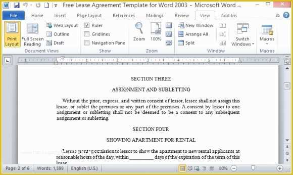 Free Rental Lease Template Word Of Free Lease Agreement Template for Word