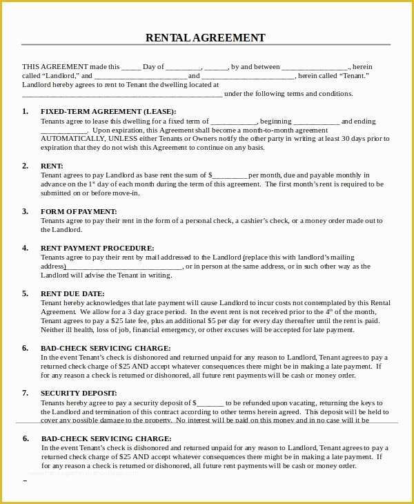 Free Rental Lease Template Word Of Printable Rental Agreement 13 Free Word Pdf Documents