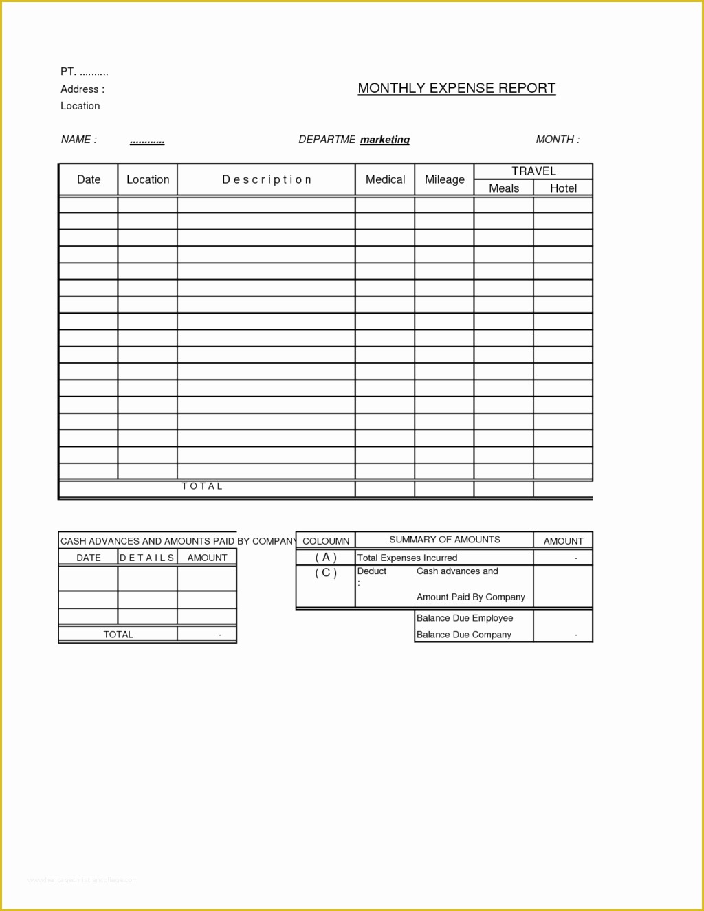 Free Report Templates Of Blank Expense Report Mughals