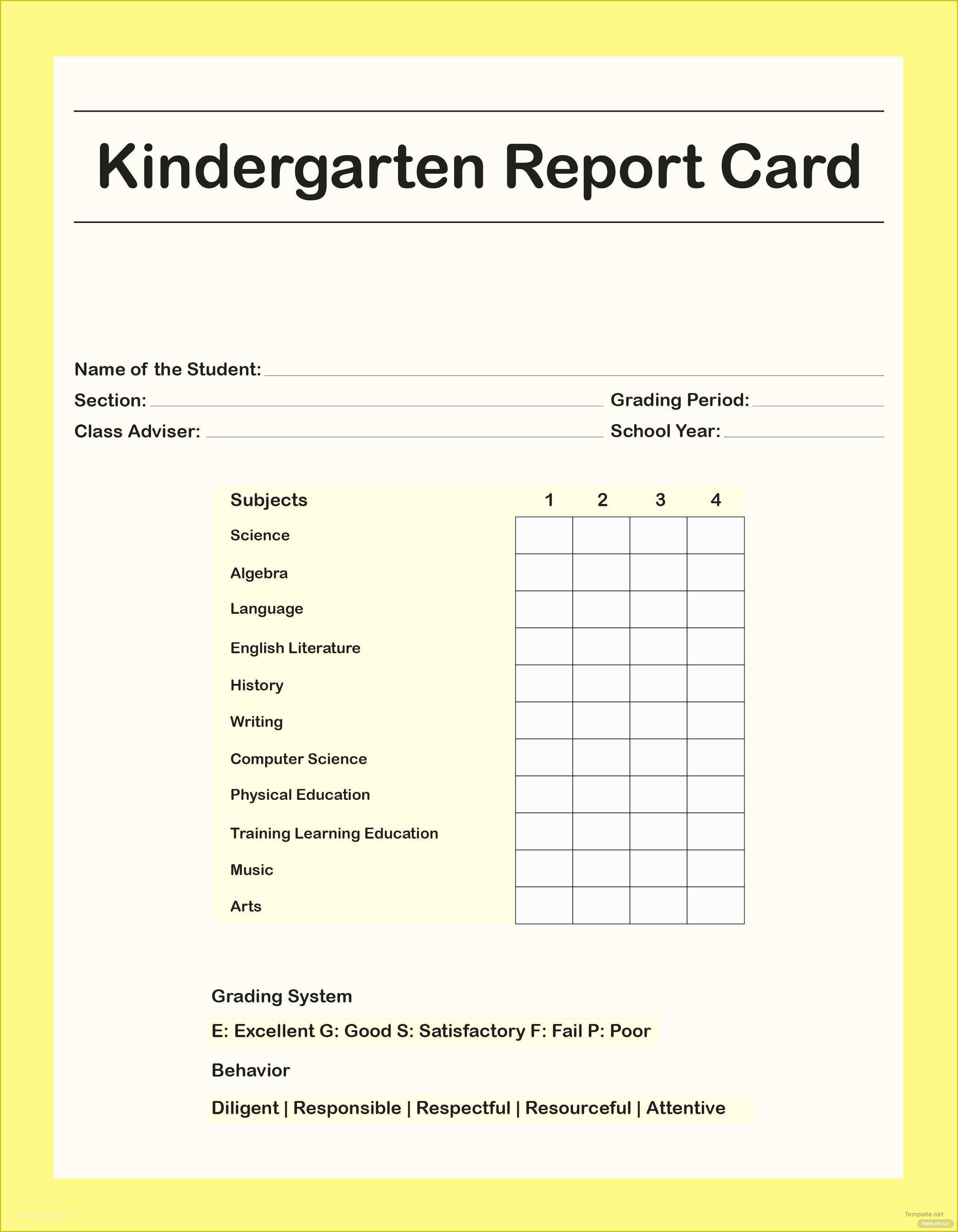 Free Report Templates Of Free Kindergarten Report Card Template In Adobe Shop