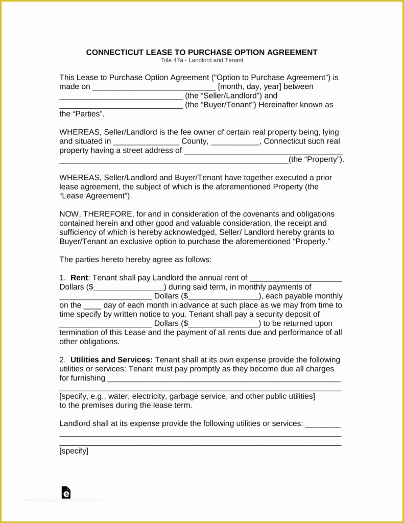 Free Residential Lease Agreement Template Ohio Of Free Connecticut Lease to Own Option to Purchase