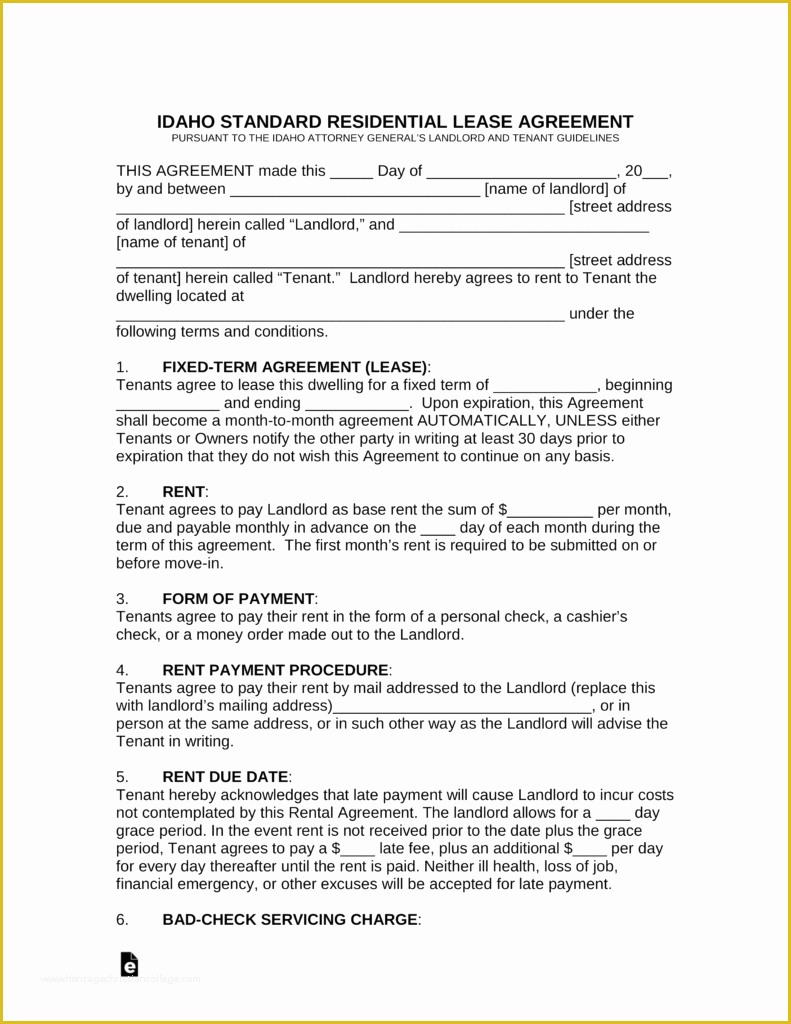 Free Residential Lease Agreement Template Ohio Of Free Idaho Rental Lease Agreements