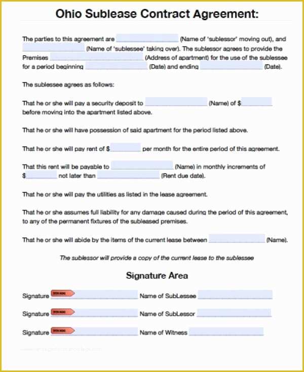 Free Residential Lease Agreement Template Ohio Of Free Ohio Sublet Agreement Pdf