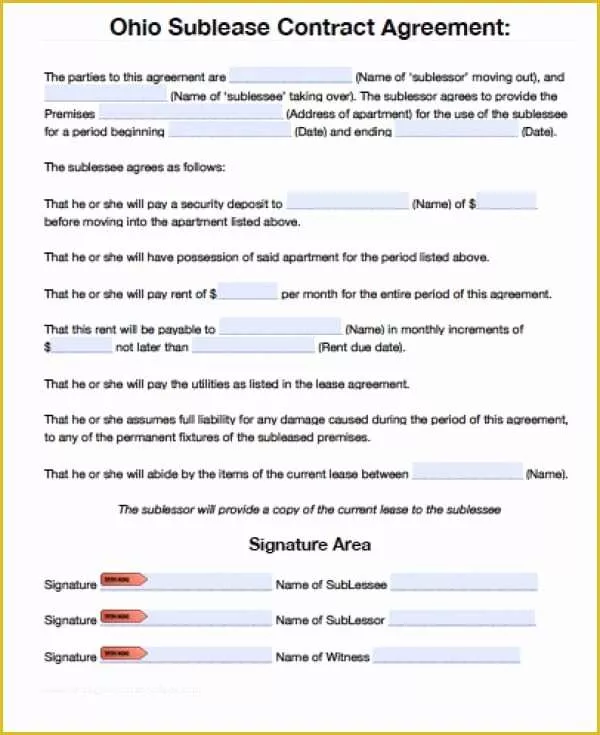 Free Residential Lease Agreement Template Ohio Of Free Ohio Sublet Agreement Pdf