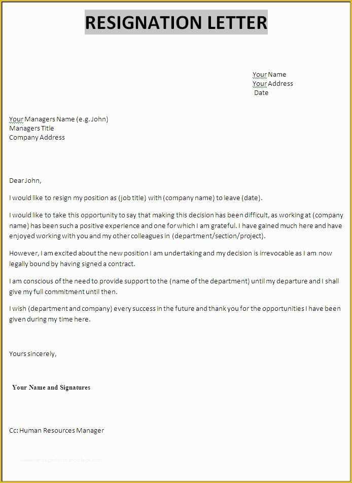 Free Resignation Letter Template Word Of 18 S Of Template Resignation Letter In Word