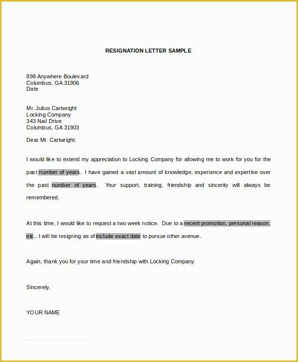 Free Resignation Letter Template Word Of 34 Resignation Letter Word Templates