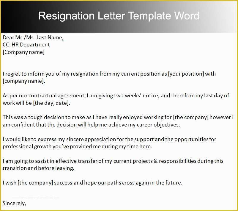 Free Resignation Letter Template Word Of 40 Two Weeks Notice Letter Templates Free Pdf formats