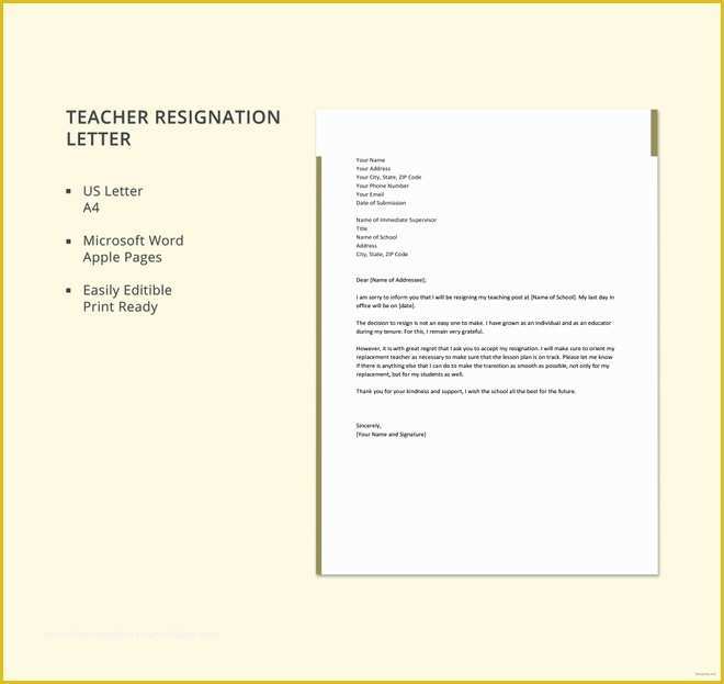 Free Resignation Letter Template Word Of 9 Teacher Resignation Letter Template Free Word Excel