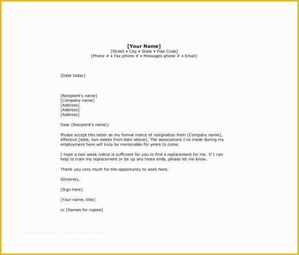 Free Resignation Letter Template Word Of Resignation Letter 2 Week Notice