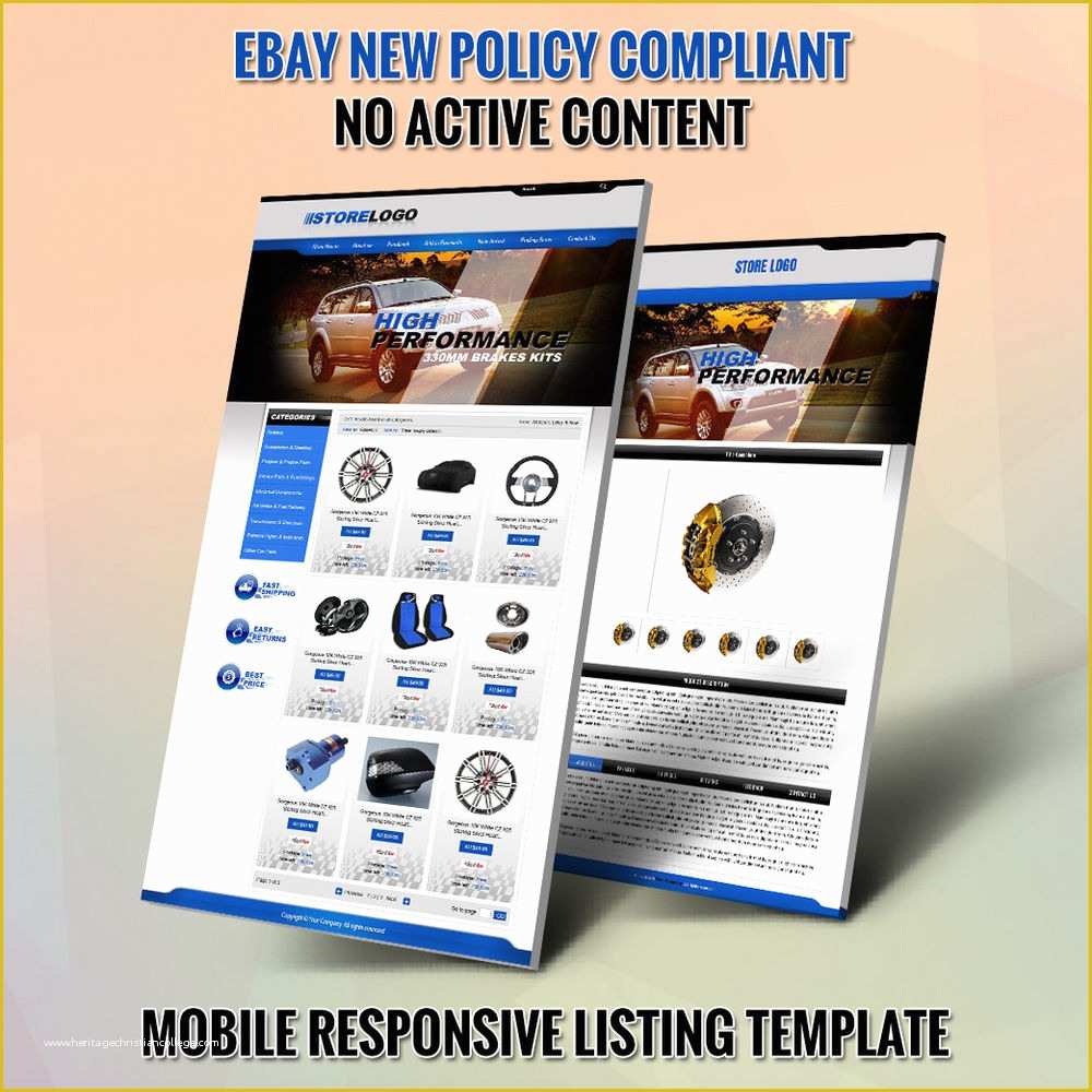 Easy-Template 2025 Responsive EBay Template Design R Black + Free Online Editor (German)