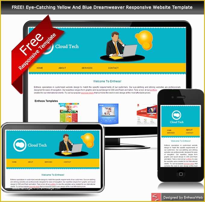 Free Responsive Ecommerce Website Templates Wordpress Of Free Eye Catching Yellow and Blue Dreamweaver Responsive