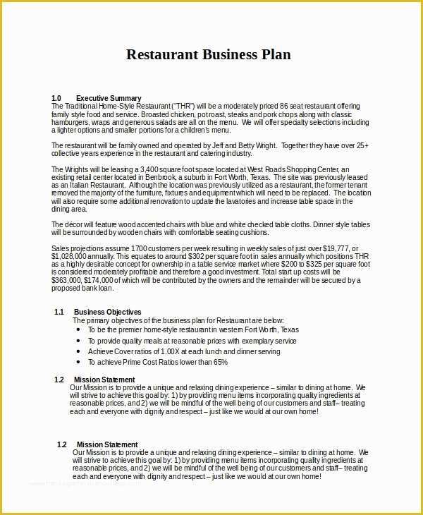 Free Restaurant Business Plan Template Of 25 Business Plans Free Sample Example format