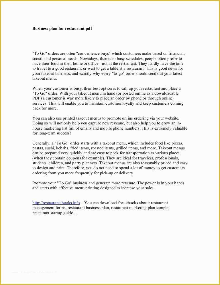 Free Restaurant Business Plan Template Of Business Plan for Restaurant Pdf