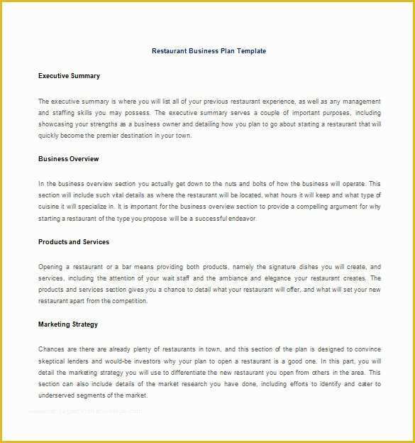 Free Restaurant Business Plan Template Of Business Plan Template – 97 Free Word Excel Pdf Psd