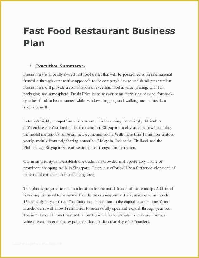 Free Restaurant Business Plan Template Of Free Business Plan for Restaurant Sample