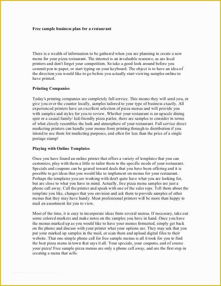 Free Restaurant Business Plan Template Of Free Sample Business Plan for A Restaurant