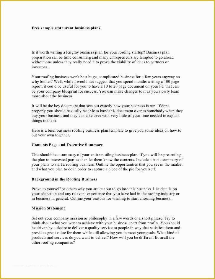 Free Restaurant Business Plan Template Of Free Sample Restaurant Business Plans
