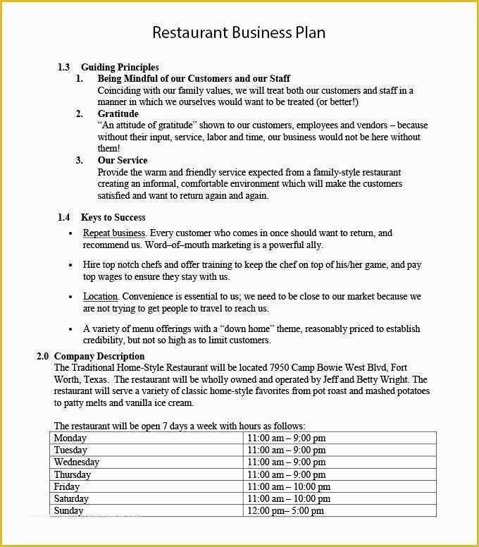 Free Restaurant Business Plan Template Of Restaurant Business Plan Template 12 Word Pdf Google