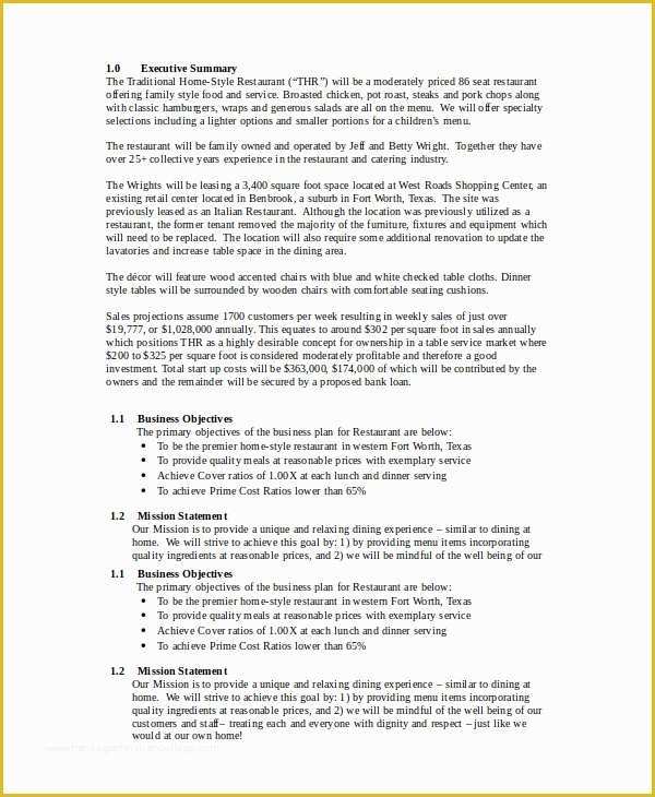 Free Restaurant Business Plan Template Pdf Of Restaurant Business Plan 16 Pdf Word Google Docs