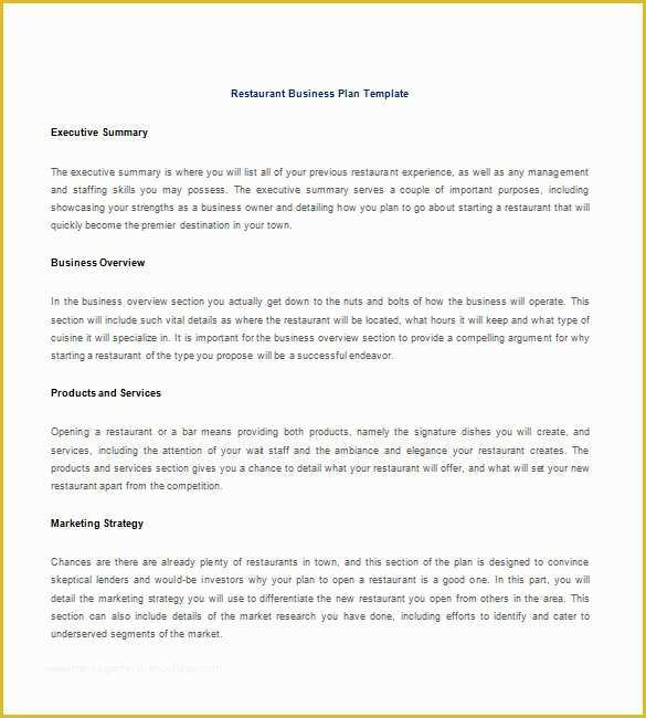 Free Restaurant Business Plan Template Pdf Of Restaurant Business Plan Template 16 Word Excel Pdf