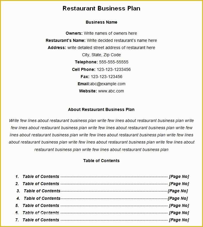 Free Restaurant Business Plan Template Pdf Of Restaurant Business Plan Template Pdf