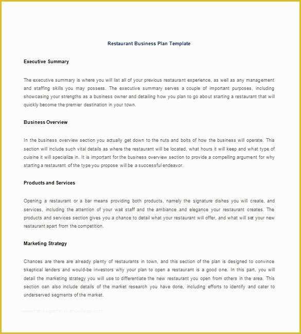 Free Restaurant Business Plan Template Pdf Of Restaurant Business Plan Template Pdf Restaurant Business