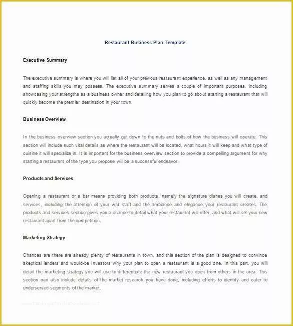 50 Free Restaurant Business Plan Template Pdf